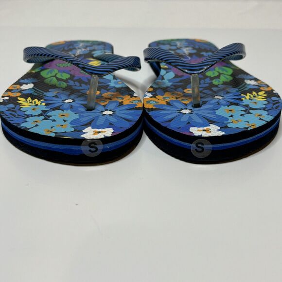 Vera Bradley Flip Flops Sandals Small 5 / 6 Flowers Blue Floral Beach Pool - Picture 3 of 5